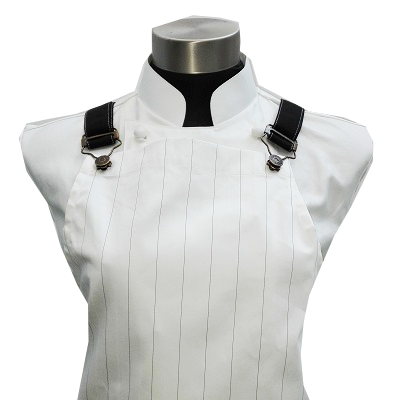 [Premier Collection] New Cross Back Adjustable Apron -White / Black Pin Stripes