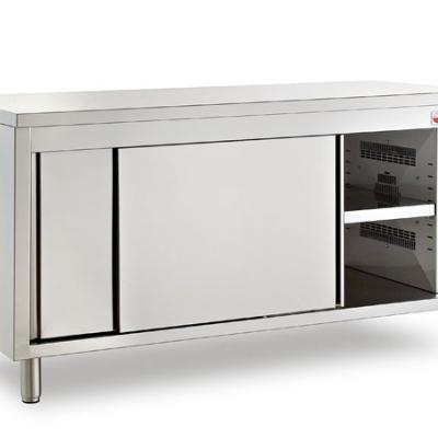 TAC7/150 ELECTRIC HOT  TABLES CUPBOARD, WITH SLIDING DOORS  S/S WORK TOP 